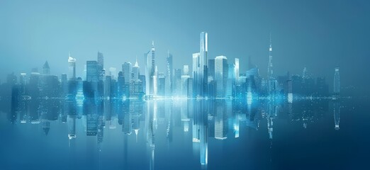 Fototapeta premium Blue gradient flattens the background of business technology landmark building