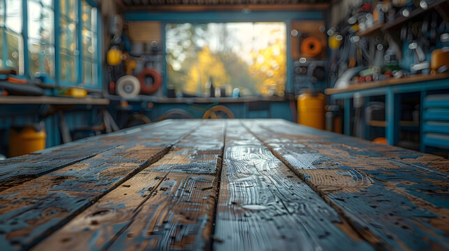 Antique Wooden Table in Focus: A Peek into a Bustling Bicycle Repair Workshop