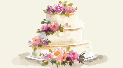 Wedding cake vector . Watercolor. Vintage . Vector