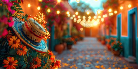 Vibrant Cinematic Mexican Fiesta: Celebrating May 5th with a Bright and Festive Background - obrazy, fototapety, plakaty