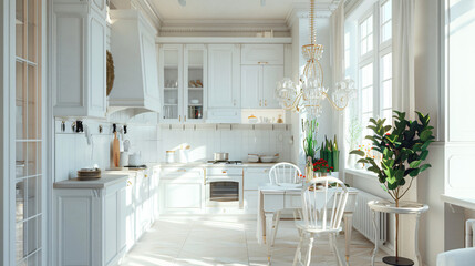 Fototapeta na wymiar Free photo of Beautiful white kitchen interior