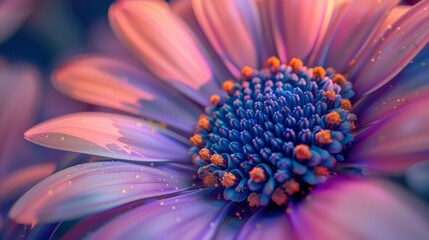 A vibrant macro shot of a blooming flower, highlighting the delicate petals and vibrant colors. - obrazy, fototapety, plakaty