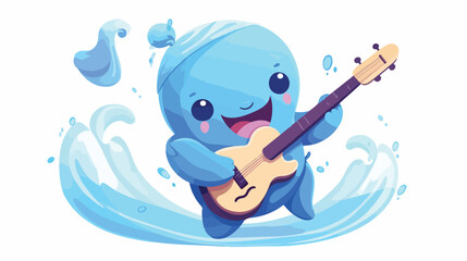 Whale Playing Guitar Musical Ocean Giant vector illustration