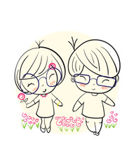 Happy couples dancing on bright days, Hand drawn  Illustration in sketch doodle style.