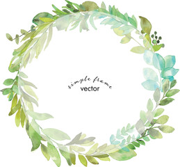 水彩画。水彩タッチのネクター草木フレーム。水彩で描いた植物の葉っぱイラスト。植物フレーム。Watercolor painting. Nectar plant and tree frame with watercolor touch. Watercolor illustration of plant leaves. Plant frame.
