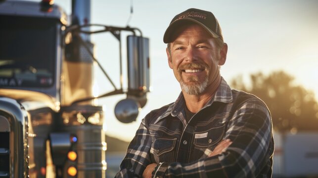 Truck driver standing in front of his own truck