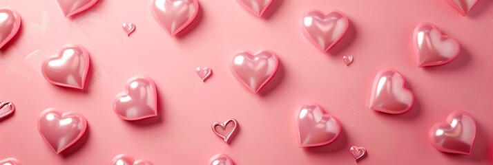 Banner background with 3D red hearts hearts on pink, white , red, for banner valentine, wedding, proposal, love theme, heart day