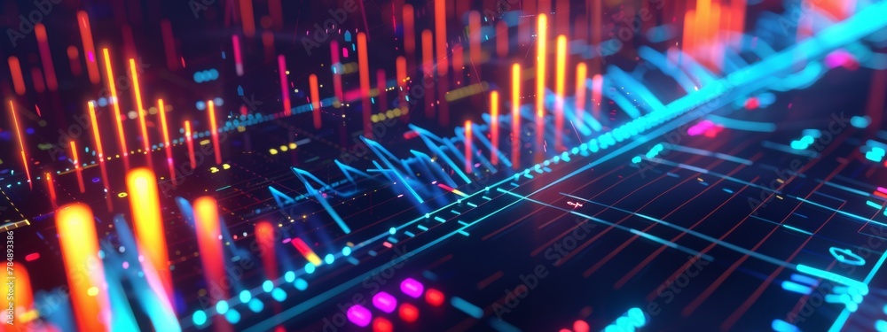 Poster a background filled with colorful charts, graphs, and data visualizations representing business anal