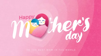 Fotobehang Happy Mother's Day greeting cards with beautiful blossom flowers in flat geometric style. Vector background for banner, poster © Graphicstore