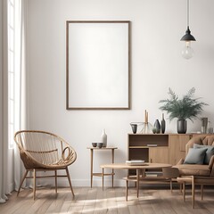  Frame mockup  Living room wall poster mockup. Interior mockup with house background. Modern interior design. 3D render 