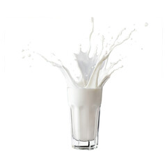 Glass of milk with splash isolated on transparent background Generative AI