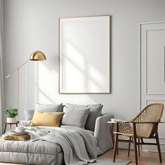  Frame mockup  Living room wall poster mockup. Interior mockup with house background. Modern interior design. 3D render 