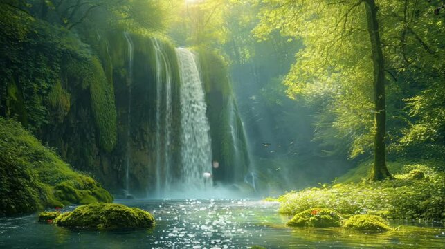 waterfall in the forest, video HD