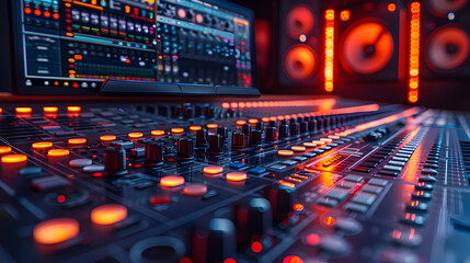 Obraz premium Modern Music Production Console with DAW Software in Digital Art Style