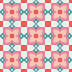 Seamless pattern floral tile grid wallpaper decorative flower geometric shape simple delicate repetitive
