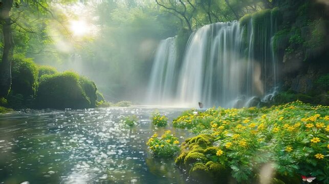 waterfall in the forest, video HD. 