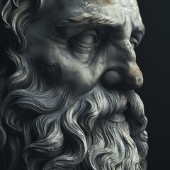 Powerful and Majestic: A Dark Bearded Sculpture of Zeus, the God of Thunder and Lightning - obrazy, fototapety, plakaty