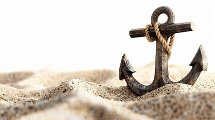 Anchor clipart resting in the sand clean background