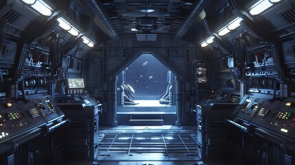 interior of USCSS Nostromo spaceship - obrazy, fototapety, plakaty