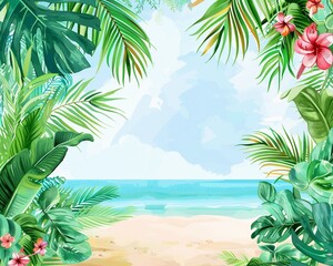 Fototapeta na wymiar Beach party invitation clipart with tropical motifs bright colors