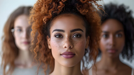 Obraz premium Radiant Diversity - Three Women of Different Ethnicities Exuding Confidence and Unity in a Striking Portrait