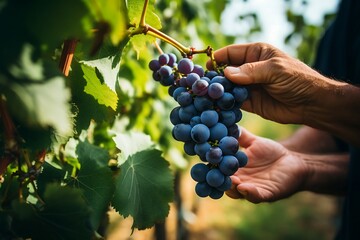 Picking ripe Grapes from Grapes orchard