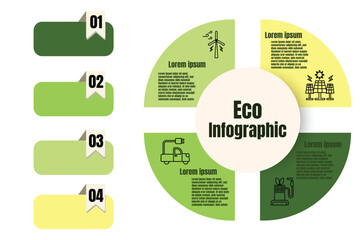 Infographic renewable energy template for energy consumption sustainable information presentation. Vector square and icon elements. ecology modern workflow diagrams. Report plan 4 topics