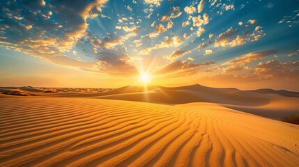 A tranquil oasis amidst a sea of golden sand and a setting sun the desert mirage is a pictureperfect setting for a serene and enchanting . . - obrazy, fototapety, plakaty
