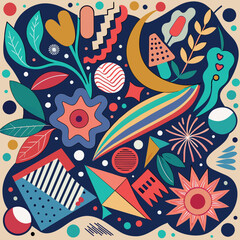 Naklejka premium Hand drawn doodle seamless shapes pattern elements