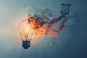 A glowing light bulb symbolizes creative ideas and innovation in business - obrazy, fototapety, plakaty