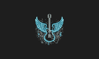 guitar with wings vector illustration mascot design neon