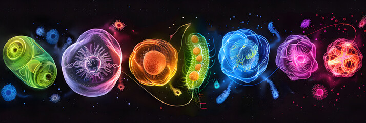 Intricate Visualization of Mitosis: Journey Through the Cell Division Phases - obrazy, fototapety, plakaty