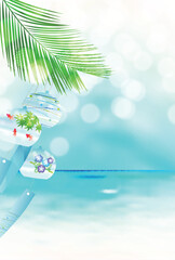 海　暑中見舞い　ヤシ　風鈴　背景