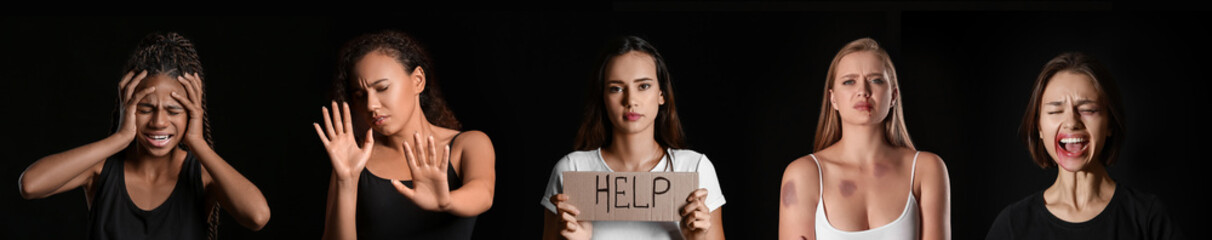 Sad African-American girl on dark background. Stop racism