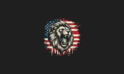 head lion roar with flag american vector artwork design