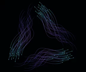 Fotobehang Dynamic flowing wavy vector abstract light lines in blue green color isolated on black background for AI technology concept eps 10 © halwani