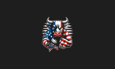 head cow angry with flag american vector artwork design