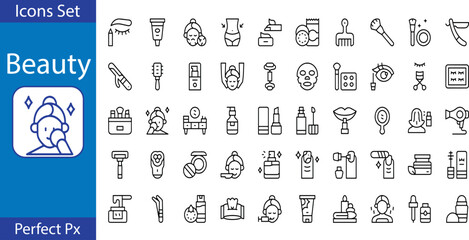 set of thin line beauty icons vector