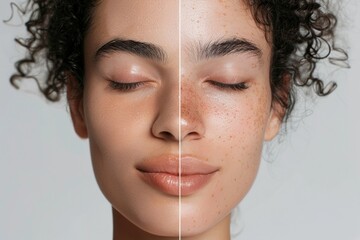 microdermabrasion treatment: a split-screen showing the before and after results, with smoother skin