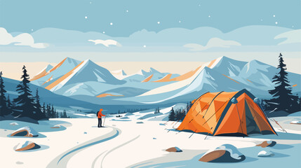 Winter Camp on the Kungsleden Hiking Trail with Ski - obrazy, fototapety, plakaty