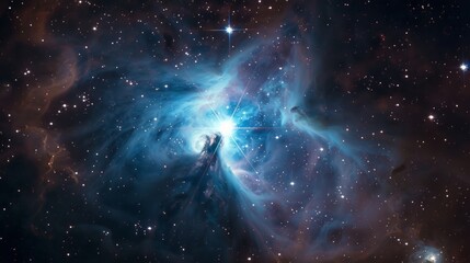 A single star enveloped by a wispy nebula, conveying a sense of isolation and fragility - obrazy, fototapety, plakaty