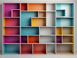 Fototapeta premium Empty abstract colourful shelves isolated on a white background design.