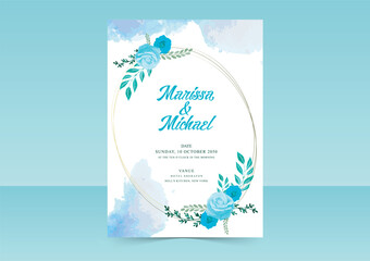 Beautiful watercolor style wedding invitation with painted flowers