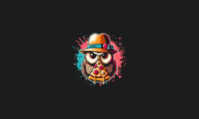 owl wearing hat eat pizza vector mascot design