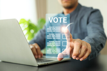 Businessman hand check mark on checkbox or checklist to vote or poll or customer service...
