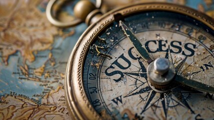 Compass pointing to the "SUCCESS" text notion of goal-strategizing, leadership with exceptional vision, preparation for success, and inspiration