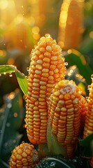 Sunlit Splendor: A Glowing Field of Golden Corn Kernels Glistening in the Bright Light