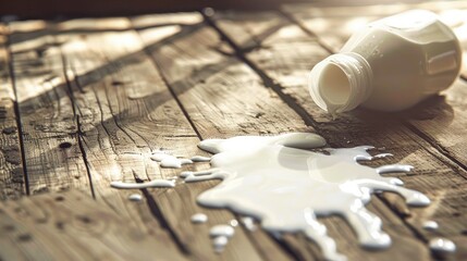Voron Ultra Realistic Spilled Yogurt on Wooden Table: A Detailed and Lifelike Depiction of Dairy Mishap Captured with Precision and Artistry