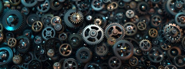 A background filled with gears and cogs working together, emphasizing teamwork and collaboration in business.
