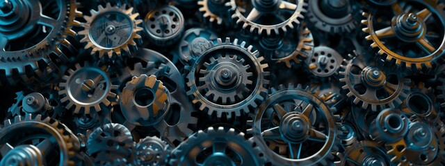 A background filled with gears and cogs working together, emphasizing teamwork and collaboration in business.
